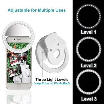  Mini Ring Light Монтируемый на телефон Перезаряжаемый с 36 светодиодами 3000K-5000K Диммируемый кольцевой светильник для селфи для телефонов iPad