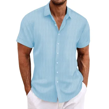  Мужские мешковатые хлопковые льняные сплошные пуговицы с коротким рукавом Ретро футболки Топы Блузка Уличная одежда Этнический
