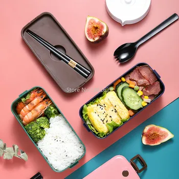  Двухслойный обед в японском стиле Офисные работники могут быть приготовлены в микроволновой печи, разделены Ланч-бокс для снижения жира Легкая еда Фитнес-питание