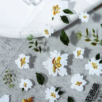 Белые цветы Украшения для ногтей Наклейки Роза Цветы Сакуры Подсолнух 3D Самоклеящиеся наклейки для ногтей Оптовая торговля Дропшиппинг
