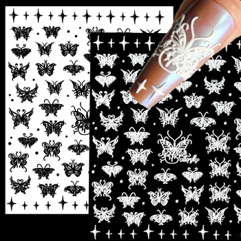 5D Черный Белый Бабочка Наклейки Для Нейл-Арта Голографическая Бабочка Тисненая Наклейка Самоклеящиеся Рельефы Бабочка Ногти Слайдер