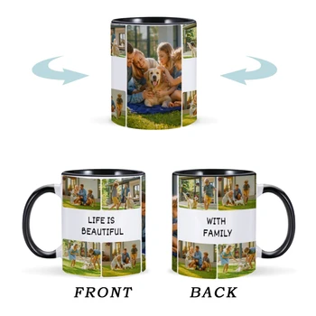  Custom Family Photo Collage Mug с текстом 11oz Керамическая кофейная чашка для мамы Папы Бабушки и дедушки Подарок на день рождения Дом Путешествия Напитки