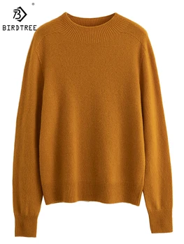 Birdtree 100% шерстяной пуловер женский полувысокий шея сплошной цвет простой сладкий универсальный удобный свитер для поездок на работу зимний T3D163QD