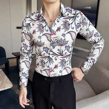 Элегантные цветы кешью с цифровой печатью цветочные рубашки для мужчин Осенний лацкан Camisa Para Hombre Plus Size 6XL Мужская рубашка
