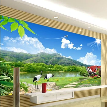 beibehang 3d стереоскопический телевизор рюкзак обои шелковая ткань вода и поддерживать пейзаж фрески 3d экологичные обои для стены