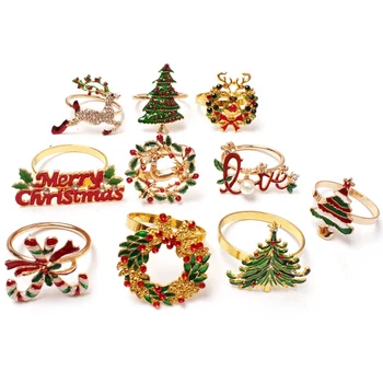 Кольца для рождественских салфеток - Набор из 10 колец-держателей для салфеток для украшения праздничного рождественского стола Пряжка для салфеток из лося