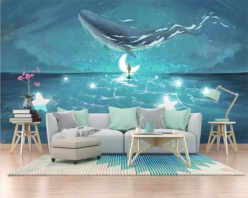 beibehang Индивидуальные современные скандинавские акварельные обои papel de parede 3d средиземноморский океан кит детская комната фон обои