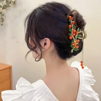 Новая мода элегантность красные цветы металлический геометрический коготь для волос краб шпильки для волос женщины девушки корейский хвост зажим аксессуары для волос