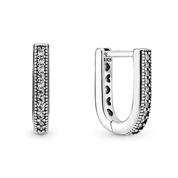  Подлинное 925 Стерлинговое Серебро Логотип U-образная Мода Серьги-Кольца Для Женщин Подарок DIY Ювелирные Изделия