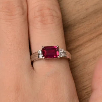 Геометрическое квадратное кольцо с красным драгоценным камнем Женское легкое роскошное кольцо-браслет с драгоценными камнями в микронаборе