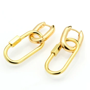  Новый дизайн Высококачественные серьги-кольца с настоящим золотым покрытием в форме овального карабина для модных женских ювелирных изделий