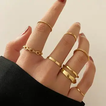 7 шт./компл. Модное кольцо на палец леди изысканное простое кольцо с цепочкой для женщин и девочек модные ювелирные изделия
