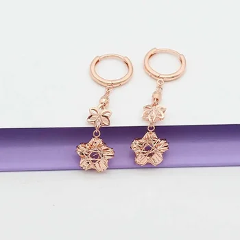 Sweet Earings Drop 585 Пурпурное Золото Покрытие 14K Розовое Золото Высокое Качество Круглые Бусины Светлые Роскошные Звездные Серьги Для Женщин Ювелирные Изделия