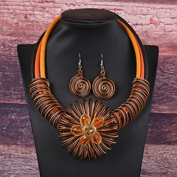 Цветок Африканские Женщины Ожерелье Серьги Ювелирные Изделия Наборы Для Свадебного Платья