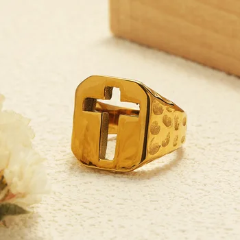  Модные элегантные изящные полые крестообразные кольца для мужчин Романтические женские золотые цвета из нержавеющей стали Finger Jewelry Аксессуары