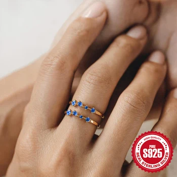 CANNER мини Синие цирконовые кольца для женщин 925 пробы Серебро Сверкающий кубический цирконий Обручальные кольца Модные ювелирные аксессуары