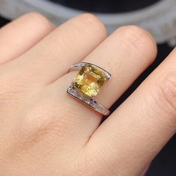 Кольцо из чистого желтого кристалла для вечеринки 8 мм 2,5-каратное кольцо из натурального цитрина 925 пробы с 3 слоями 18-каратное позолоченное ювелирное украшение с цитрином