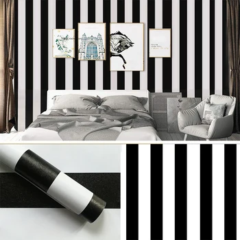 Современные черно-белые полосы самоклеящиеся обои для гостиной, спальни, мебели, шкафов, наклейки DIY 10 м * 45 см, контактная бумага