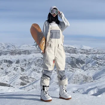 Fashions Color Clash Штаны для сноубординга Утолщенный теплый шпон Зимние виды спорта Одежда Ветрозащитный водонепроницаемый ледяной комбинезон Пара