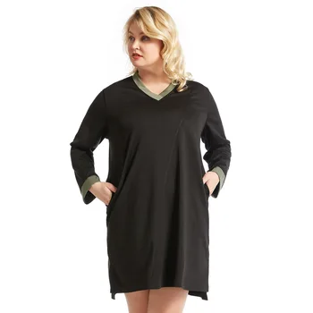 Плюс размер женская одежда свободная 2023 новые летние платья толстый негабаритный v-образный вырез контрастный цвет платье черный цвет бесплатная доставка