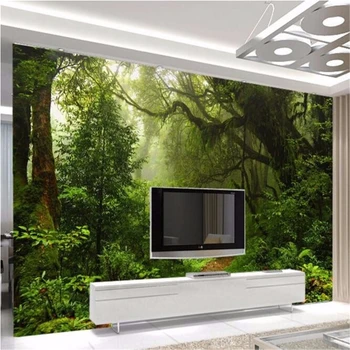 пользовательские 3D фотообои Зеленая настенная роспись Девственный лес живопись фотообои фотообои для стены 3d водонепроницаемая наклейка на стену
