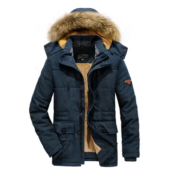 Зимняя мужская толстая теплая хлопковая куртка средней длины оверсайз с капюшоном