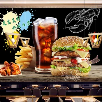 Классический гамбургер Кока-кола Картофель фри Обои 3D Фастфуд Бургеры Ресторан Индустриальный декор 3D Фотообои Papel De Parede 3d