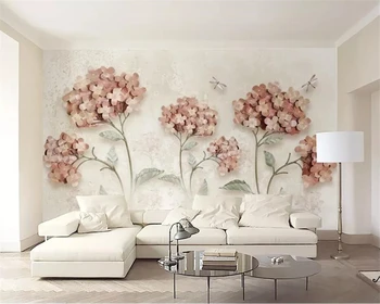 пользовательские модные 3d обои розовые 3d цветы бабочка украшение живопись фон стены обои 3d папье-пейнт