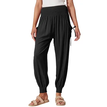 Однотонные леггинсы для женщин Повседневные брюки для йоги Soft Slim Fit Складка на талии Женские летние укороченные брюки traf 2024
