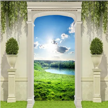 beibehang 3D Балкон Римские колонны Зеленые листья Фон Современные средиземноморские фрески для гостиной Большая картина Домашний декор