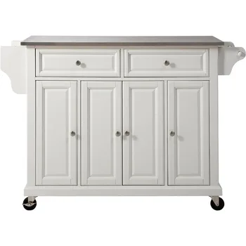 Полноразмерная кухонная тележка с крышкой из нержавеющей стали, белая кухонная мебель