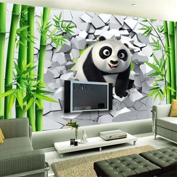 wellyu Индивидуальный большой настенный художник 3D дыра стена милая панда бамбуковый лес ТВ фон стены домашний декор фреска papel de parede