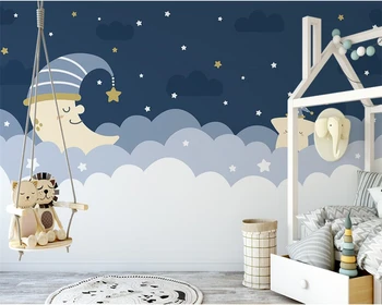 beibehang Изготовленные на заказ современные скандинавские облака с ручной росписью, луна, звезда, фон детской комнаты, обои papel de parede