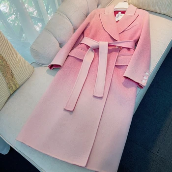 Розовое длинное зимнее пальто Женщины 2023 года Роскошный дизайнерский элегантный двубортный твидовый пиджак Корейская мода Manteau Femme Hiver Верхняя одежда