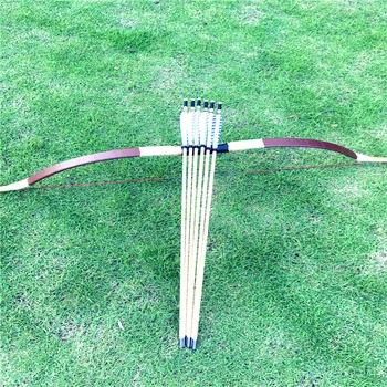 20-60 фунтов Традиционный лук Стрельба из лука Коричневая кожа Охота Китайский длинный лук + 6 шт. Стрелы