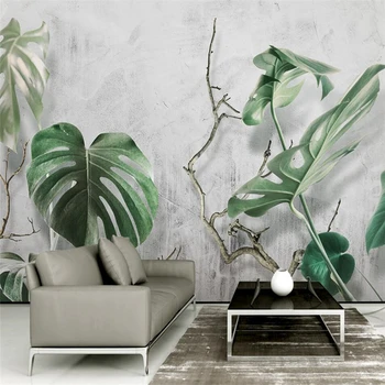 wellyu 3d зеленые растения Монстера ветвь лес ТВ фон стена на заказ большие фрески окружающей среды обои papel de parede