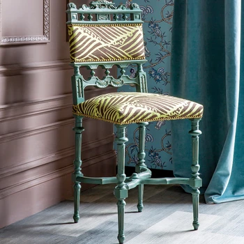 Винтажный художественный стульчик для кормления из массива дерева, французский китайский стиль, резьба по дереву из бука, цветочный барный стул, украшение, повседневный одноместный стул C4