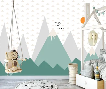 мультяшные обои Скандинавские обои для детской комнаты с ручной росписью в геометрических горах Фоновая стена спальни 3D обои