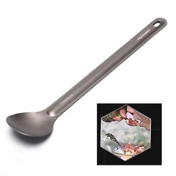 21,5 см x 3,9 см Титановая ложка Кемпинговая ложка Уличная посуда Титановая ложка с длинной ручкой