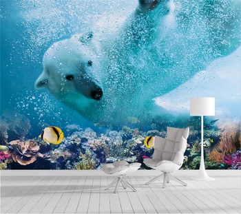 пользовательский 3d белый медведь подводный мир телевизор фон стена гостиная спальня детская комната обои papel de parede фотообои