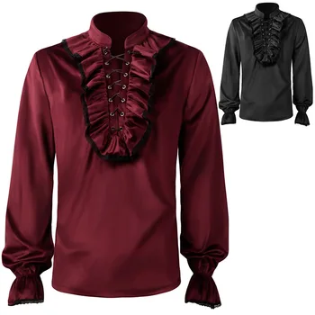 Мужская плиссированная рубашка Средневековая одежда Новая европейская и американская стимпанк Викторианский топ Внутренняя одежда