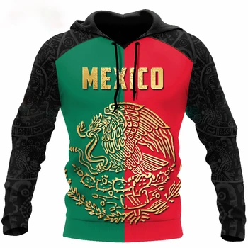 Новые мексиканские толстовки с капюшоном Мужская толстовка с капюшоном 3D-печать Флаг Мексики Топы Осень с длинным рукавом Уличная одежда Дизайнерская толстовка с капюшоном для мужской одежды