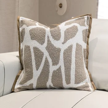 Кремово-коричневые подушки Белый геометрический чехол для подушки 50x50 Декоративный чехол для подушки для мягкого дивана Украшения для гостиной