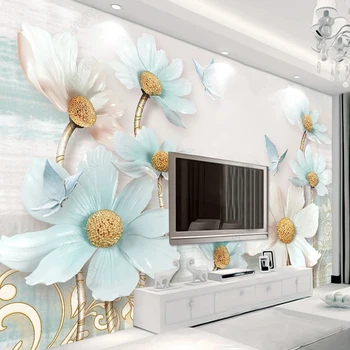 Пользовательские фотообои 3D тисненые ювелирные изделия Цветы Гостиная Спальня Телевизор Фоновый декор Фрески Обои для стен 3D Фреска