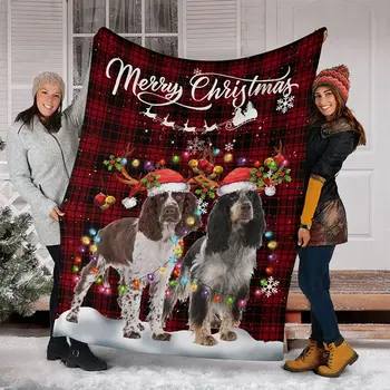 Фланелевое одеяло Милая собака Санта-Клаус Гостиная Спальня Диван Покрывало Легкое флисовое комфортное одеяло Рождественское декоративное