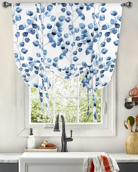  синий акварельные листья оконная занавеска для гостиной домашний декор римская штора кухня завязывание штор регулируемые шторы