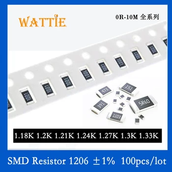 SMD Резистор 1206 1% 1.18K 1.2K 1.21K 1.24K 1.27K 1.3K 1.33K 100PC/лот Чип-резисторы 1/4W 3.2мм * 1.6мм