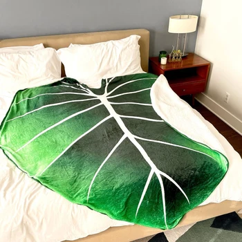  Leaf Blanket Реалистичный большой зеленый лист Одеяло для детей Декоративное растительное одеяло для дивана-кровати Пляжное полотенце Уголок для чтения Спальня