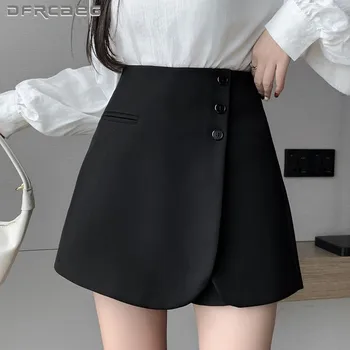 серый асимметричный повседневный женские шорты юбки с высокой талией на пуговицах узкая рабочая одежда офисный костюм шорты женские