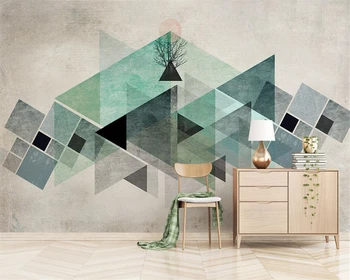 Пользовательские обои 3d фреска современная скандинавская ретро геометрический треугольник цветной блок фон обои украшение дома 3d обои
